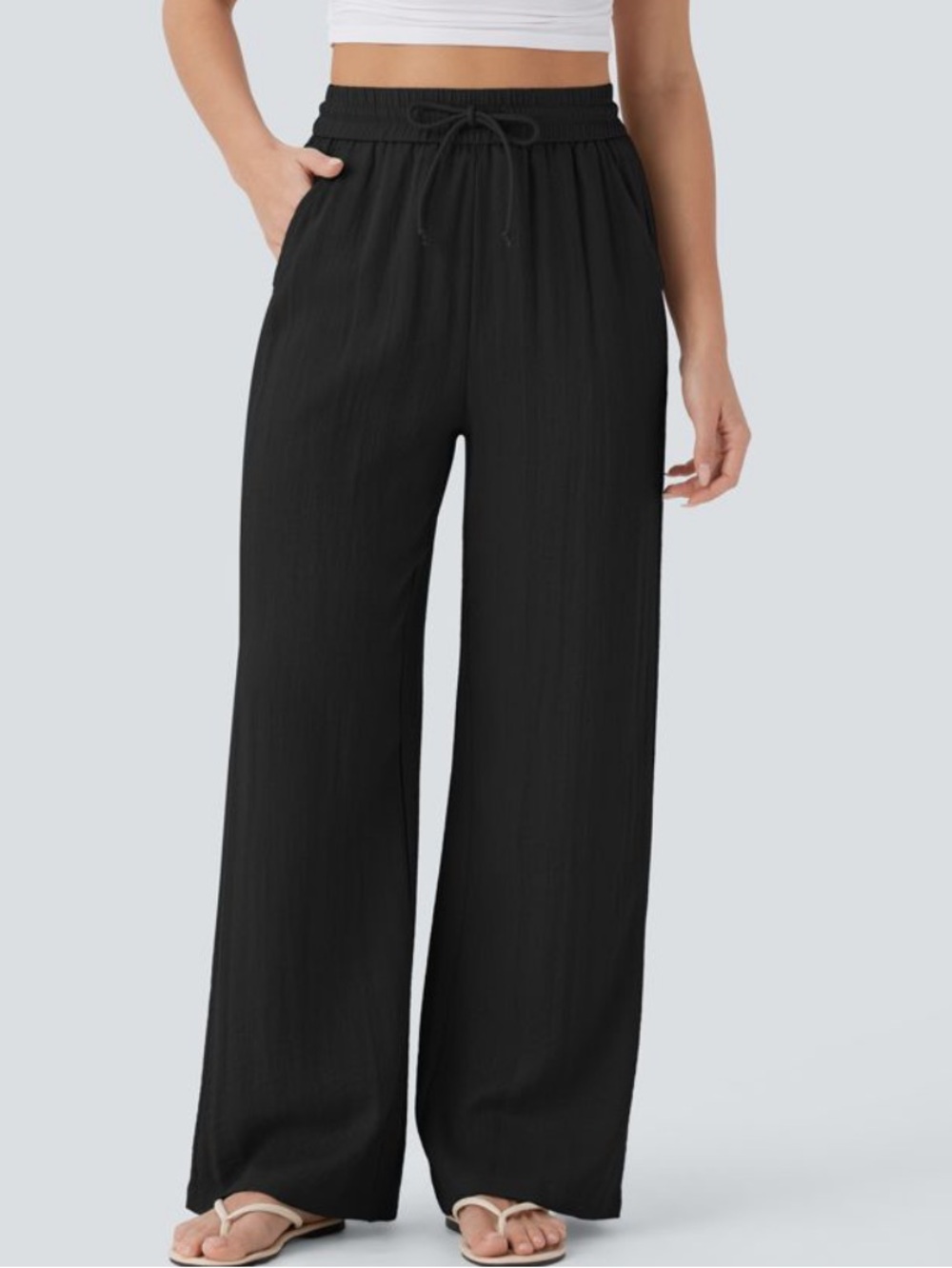 NWT Halara High Waisted Drawstring Pocket Wide Leg Baggy Pants Size MP.